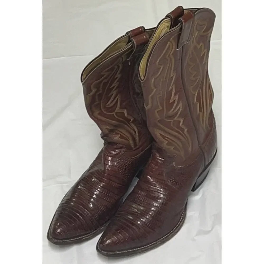 Vintage JUSTIN 8479 Brown Cowboy / Western Leather / Lizard Boots Size 8 1/2 D